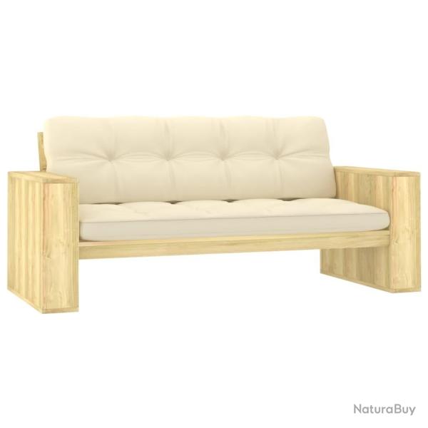 Banc de jardin avec coussins cr�me 179 cm Pin impr�gn�
