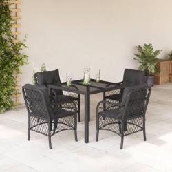 Ensemble &agrave; manger de jardin coussins 5pcs Noir R&eacute;sine tress&eacute;e