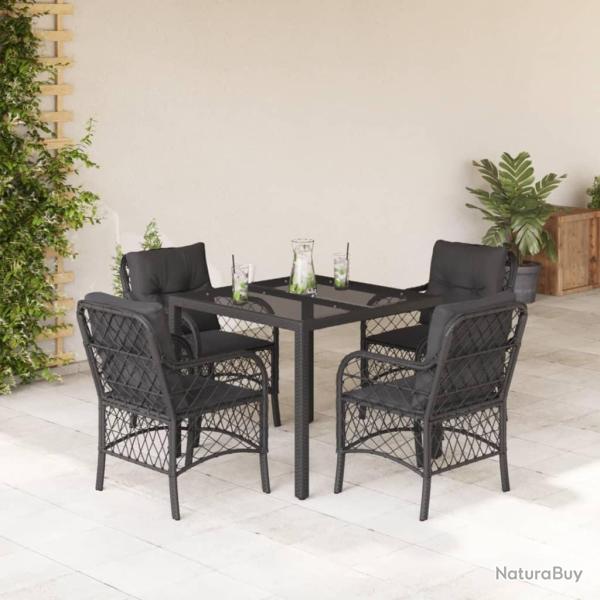 Ensemble � manger de jardin coussins 5pcs Noir R�sine tress�e