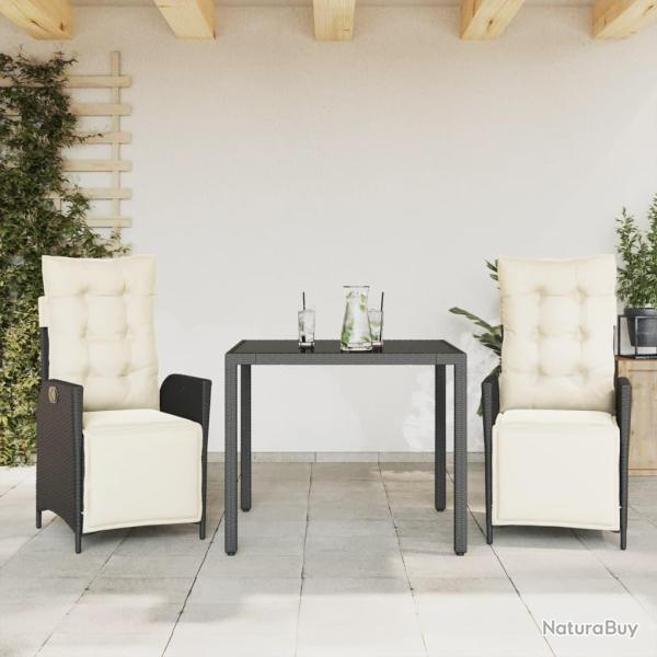 Ensemble � manger de jardin avec coussins 3 pcs Noir