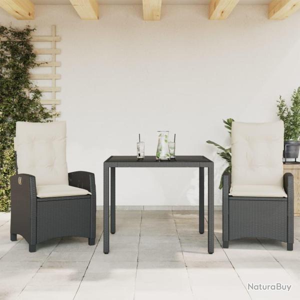 Ensemble � manger de jardin avec coussins 3 pcs Noir
