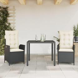 Ensemble &agrave; manger de jardin avec coussins 3 pcs Noir