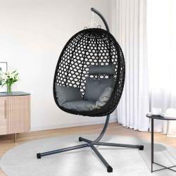 Panier chaise oeuf suspendue avec support anthracite en poly rattan