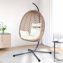 Panier de fauteuil suspendu avec support, couleur caf&eacute; en polyrotin