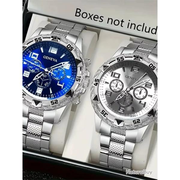 2 pi�ces/ensemble hommes montres d'affaires mode cadran arabe bracelet en acier montre � Quartz pour