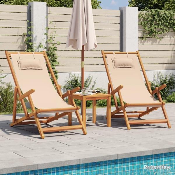 Chaises de plage pliantes lot de 2 beige tissu et bois massif