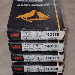 Lot cartouches 14 mm long 65 plombs 7
