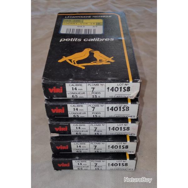 Lot cartouches 14 mm long 65 plombs 7