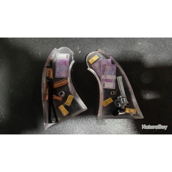 Plaquettes de crosse pour Pietta remington 1858 transparentes et custom !!! Uniques  en r�sine �poxy