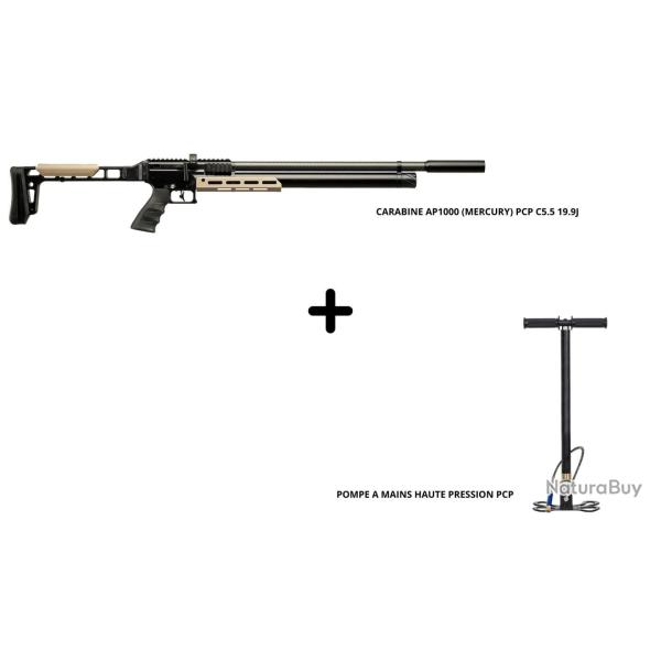 CARABINE SNOWPEAK MERCURY AP1000 PCP CALIBRE 5.5 + POMPE A MAIN POWAIR HAUTE PRESSION PCP