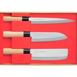 Coffret 3 Couteaux de Cuisine SEKIRYU - Sashimi / Santoku / Nakiri