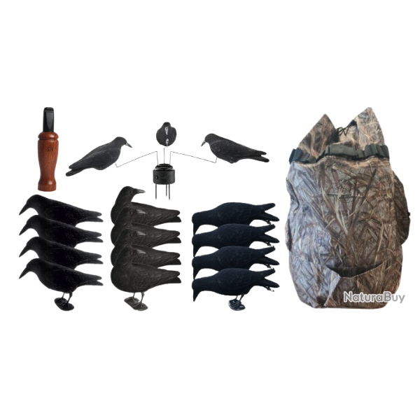 Pack ESSENTIEL 12 appelants corbeaux actifs, sac de transport, appeau FT3 et man�ge � corbeaux
