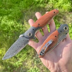 Magnifique couteau pliant poche lame acier damas noir luxe thumb stud camping tranchant edc #322