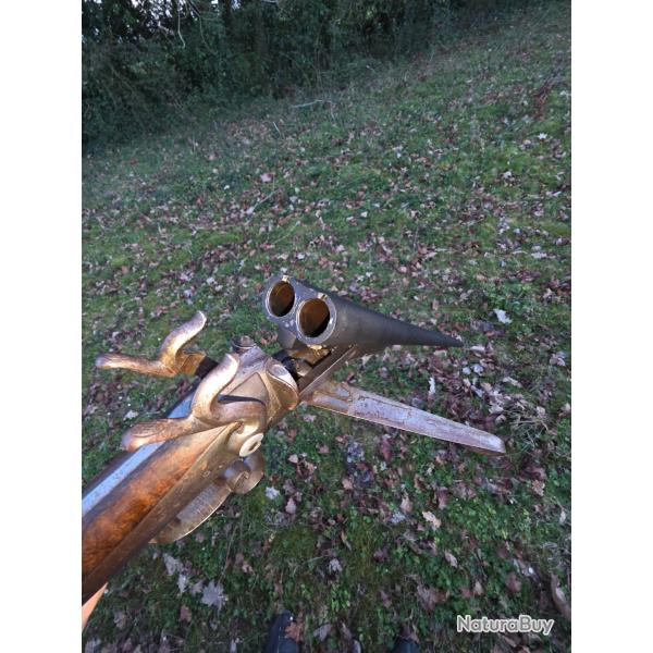 Fusil ancien de collection XIX�me double clef double cran � chiens calibre 16 St Etienne