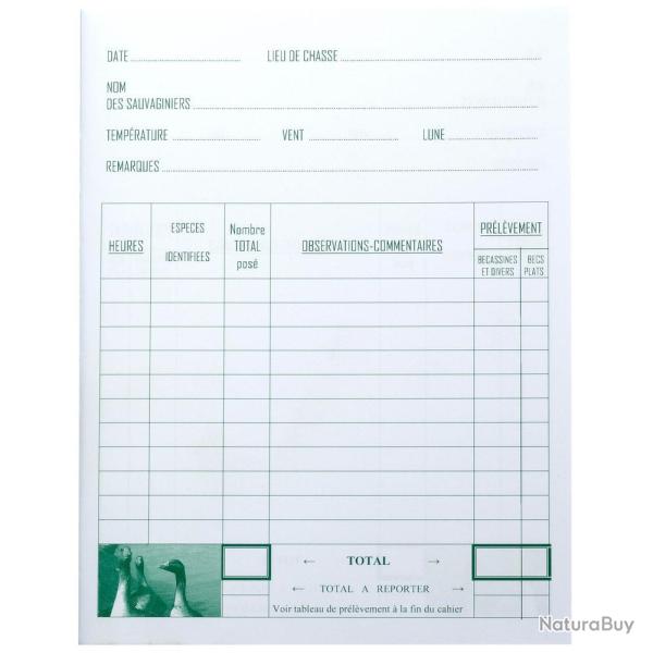 Cahier de Hutte - 96 Pages - Format Pratique - Pour Noter Vos Observations de Chasse