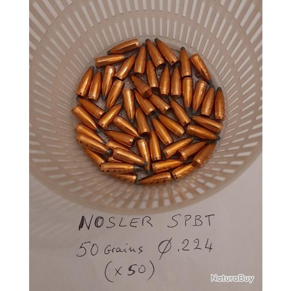 Balles Nosler calibre .224, poids 50 grains, Soft Point Boat Tail. (x50)