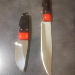 Superbe ensemble MG couteau chasse et Skinner, manche micarta, lame Polie miroir tranchant rasoir !!