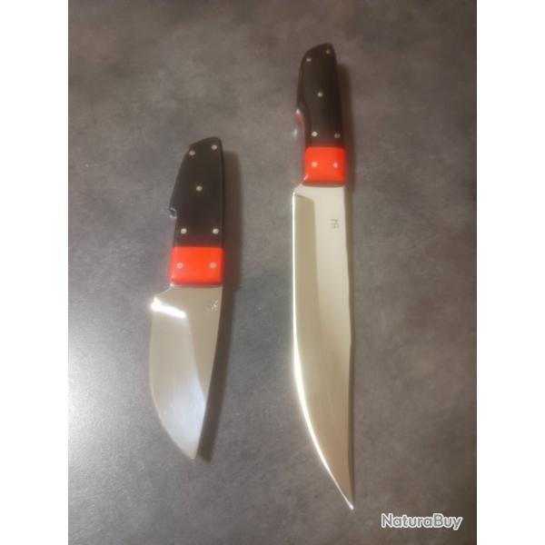 Superbe ensemble MG couteau chasse et Skinner, manche micarta, lame Polie miroir tranchant rasoir !!