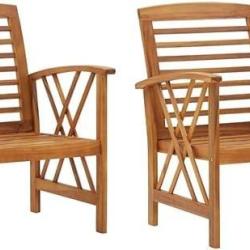 Lot 2 Chaises Bois Massif Acacia - Fauteuils de Jardin  Mobilier Terrasse Ext&eacute;rieur LIVRAISON FREE