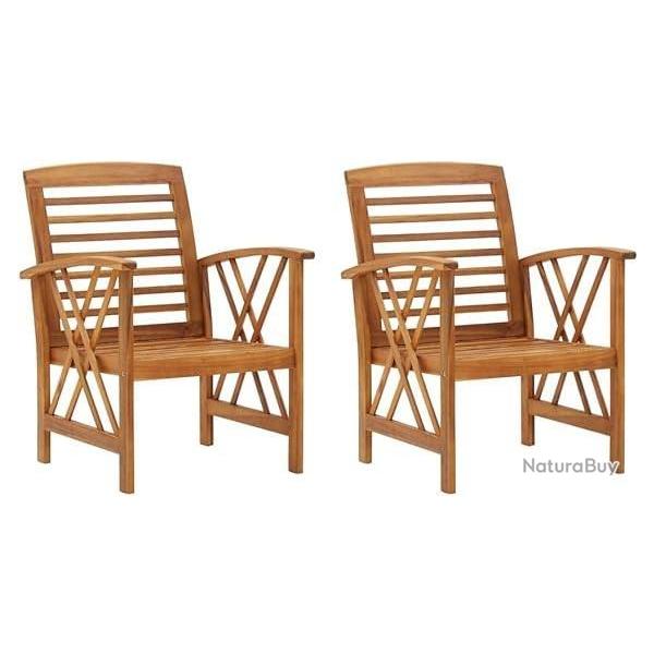 Lot 2 Chaises Bois Massif Acacia - Fauteuils de Jardin  Mobilier Terrasse Ext�rieur LIVRAISON FREE