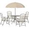 petites annonces chasse p&ecirc;che : Ensemble Salon Jardin Acier Textilène Beige Table Ronde 4 Chaises Pliables Parasol LIVRAISON GRATUIT