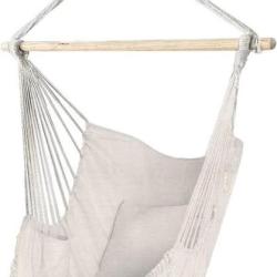 Chaise Suspendue Coton Doux- Hamac Portable &agrave; Franges Beige - 2 Coussins LIVRAISON GRATUITE