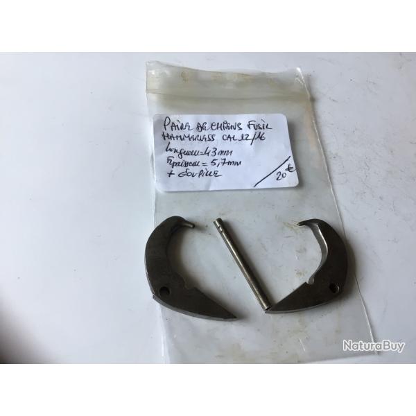 VENDU PAR LE-CUIRASSIER PAIRE DE CHIENS FUSIL HAMMERLESS CAL 12/16