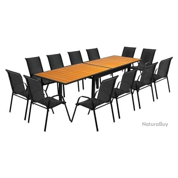 Salon Jardin Bois Noir - Table Extensible 35/270cm 12 chaises Mobilier Ext�rieur LIVRAISON GRATUITE
