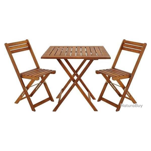 Ensemble Table � Manger Bois Acacia - 1 Table - 2 chaises Pliables - Ext�rieur LIVRAISON GRATUITE
