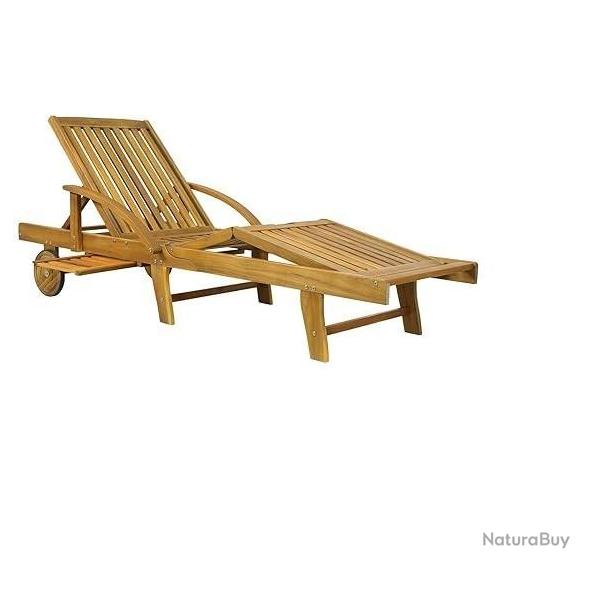 Chaise Longue Bois Acacia 200cm - Transat avec Roues - Meuble Couchage - LIVRAISON GRATUITE