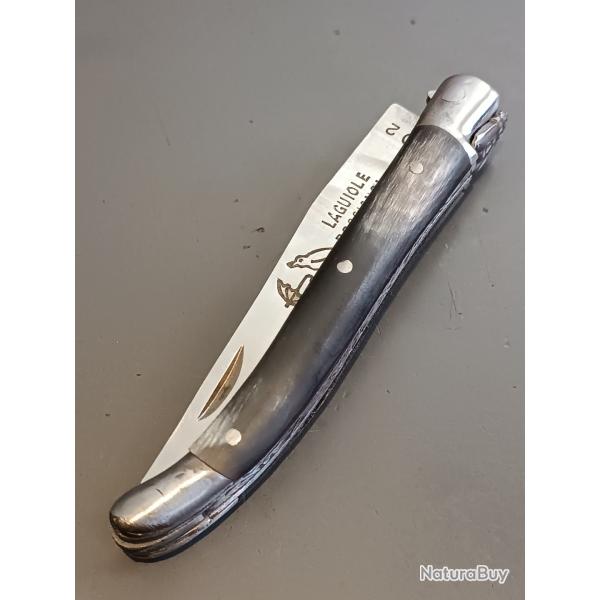 ANCIEN COUTEAU LAGUIOLE, ROSSIGNOL PARAPLUIE � L'�PREUVE, THIERS, XX�me, manche en corne, guilloch�