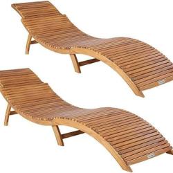 Lot de 2 Chaise Longue Bois Acacia - Chaise Pliable - Transat - LIVRAISON OFFERTE