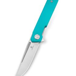 Bestechman Mini Dundee, Turquoise couteau acier D2, flipper assist&eacute; tenon