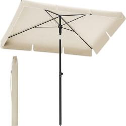 Parasol 200x125 cm Beige - Protection Solaire UPF 50+ - Inclinable 30&deg; 2 sens - LIVRAISON OFFERTE