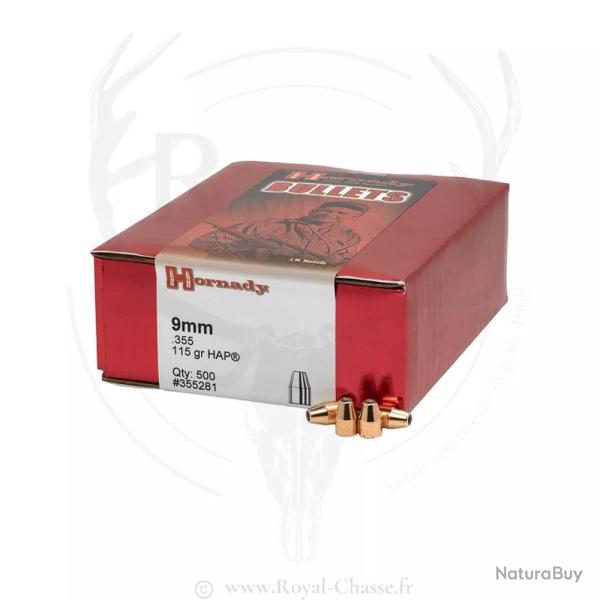 500 ogives Cal.9mm D.355 115Grs HAP HORNADY
