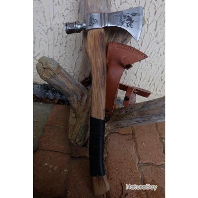 Tomahawk Amérindien Forgé à La Main - Hache De Combat Avec étui Cuir, Acier Haute Carbone