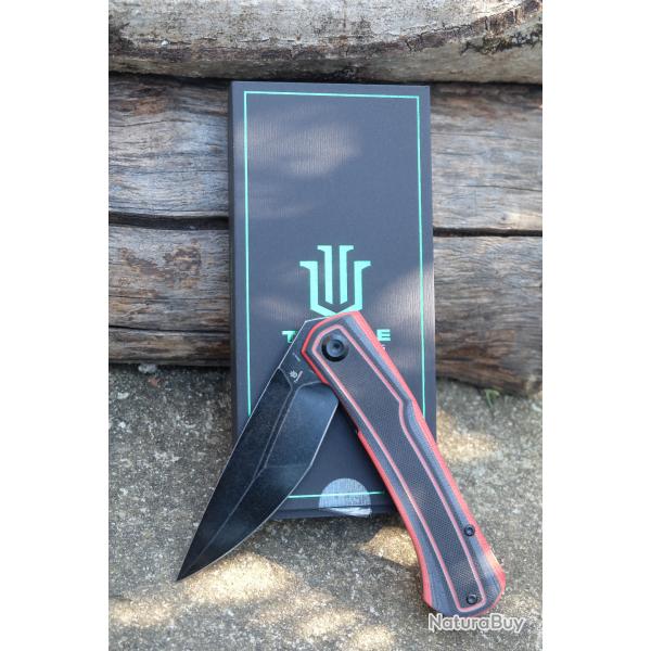 Couteau Tenable Kratos Lame Acier Nitro-V Black Manche G10 Black/Red Liner Lock Clip 1024A1