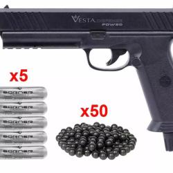 PACK PRET A TIRER Pistolet de d&eacute;fense Vesta PDW50 CO2 - .50 (17 joules) (50 BILLES, 5CO2, )