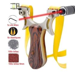 Fronde Lance Pierre + Viseur Laser + 100 Billes Alu 6mm + 6 Elastiques Bois M&eacute;tal LIVRAISON OFFERTE