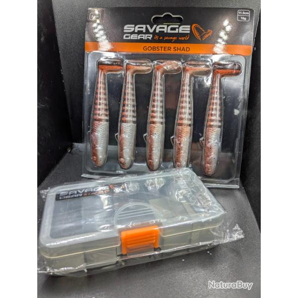 Lot 492 / lot SAVAGE GEAR, 1 BLISTER GOBTER SHAD + 1 BOITE SAVAGE GEAR 13.8X7.7X3.1 cm