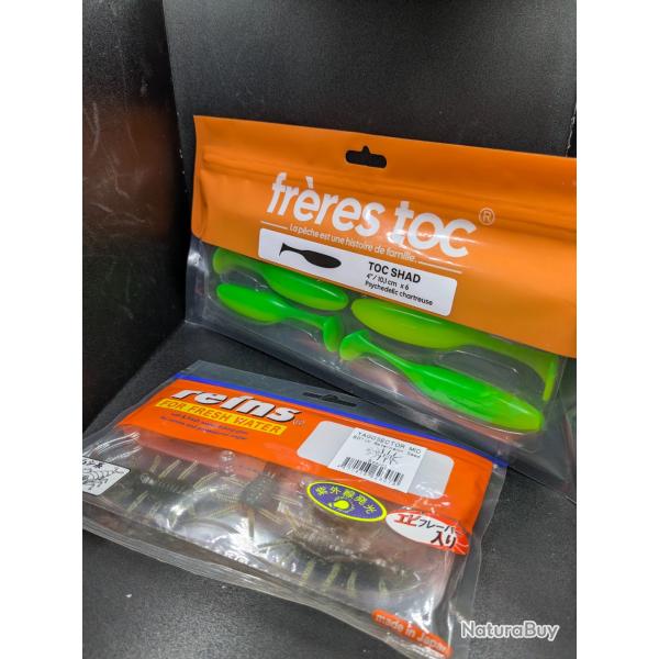 Lot494 / leurre Freres toc , toc shad ( UV) + leurres REINS YAGO SECTOR (UV),.....