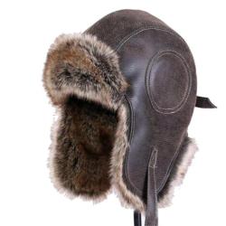 Chapka Aviateur en Cuir Marron avec fausse Fourrure Protection Froid LIVRAISON GRATUITE