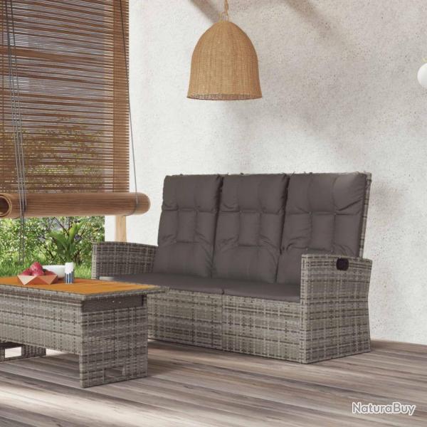 Banc de jardin inclinable et coussins gris 173cm r�sine tress�e