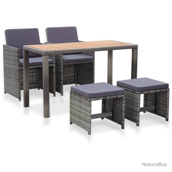 Ensemble � manger d'ext�rieur 5pcs Rotin bois acacia Anthracite