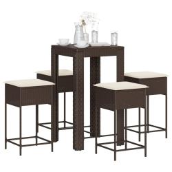 Ensemble de bar de jardin avec coussins 5 pcs marron poly rotin