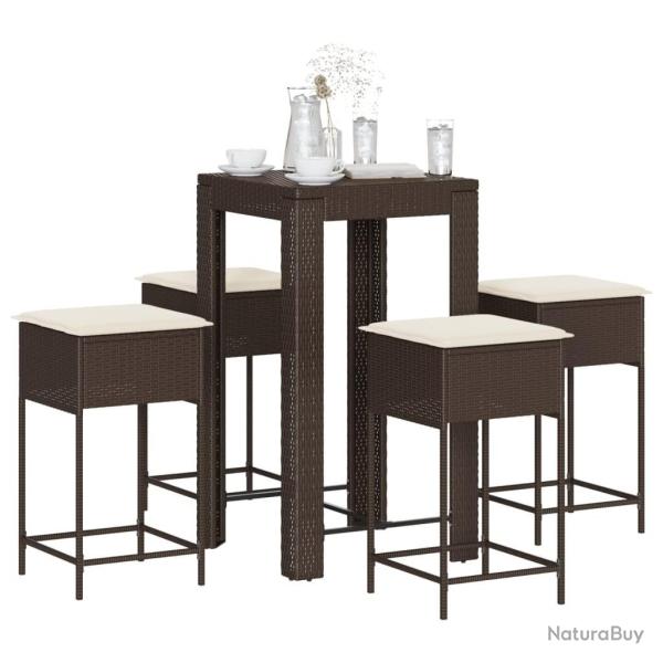 Ensemble de bar de jardin avec coussins 5 pcs marron poly rotin