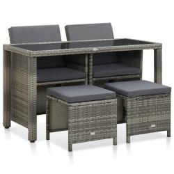 Ensemble &agrave; manger d'ext&eacute;rieur 5pcs coussins r&eacute;sine tress&eacute;e gris