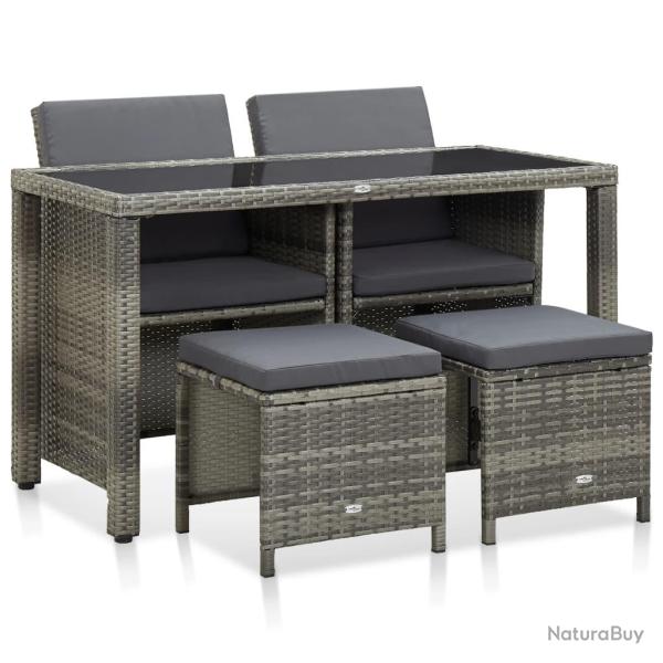 Ensemble � manger d'ext�rieur 5pcs coussins r�sine tress�e gris