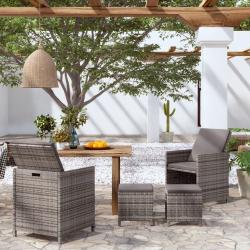 Jeu de chaise et tabouret de jardin 4 pcs R&eacute;sine tress&eacute;e Gris