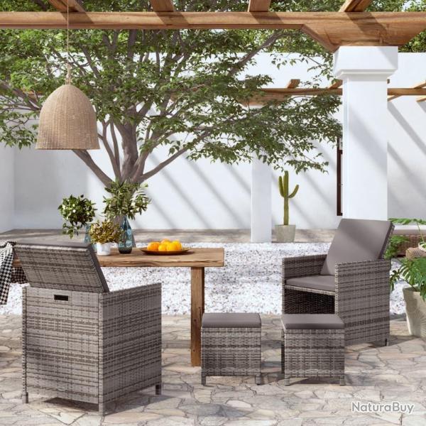 Jeu de chaise et tabouret de jardin 4 pcs R�sine tress�e Gris